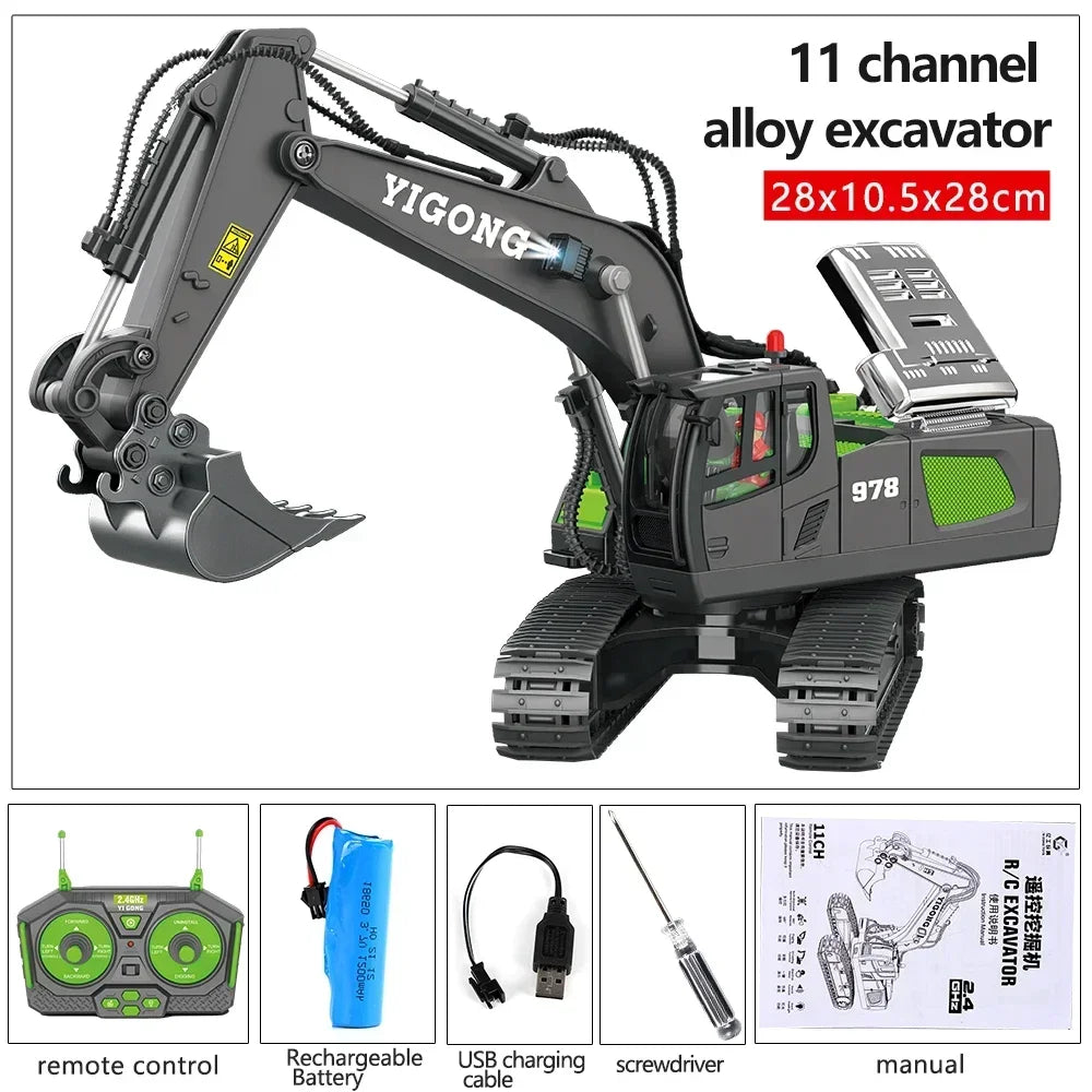 Remote Controlled Excavator Alloy Engineering Car Boy Bulldozer Remote Controlled Car Truck Toys 2.4G Toys Children's Car Gifts